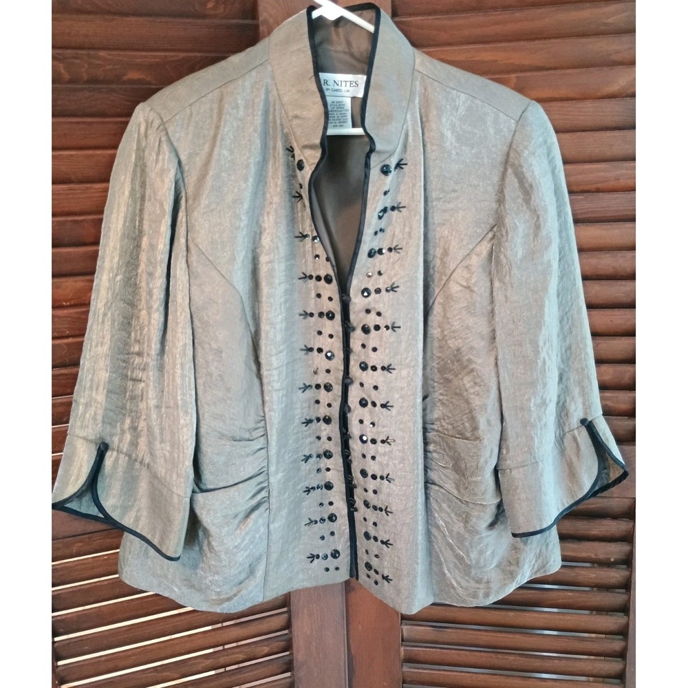 J.R. Nites By Carol Lin Size 18W Metallic Gray Silver Embellished Beaded Dressy